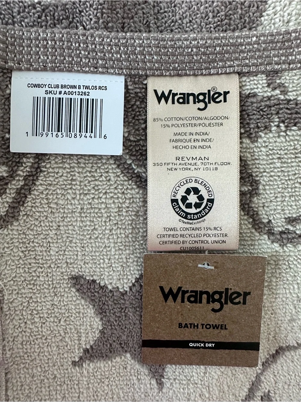 Wrangler Bath Towel 28x52 🤠 Western Cowboy Boots Hat Brown Quick Dry NWT